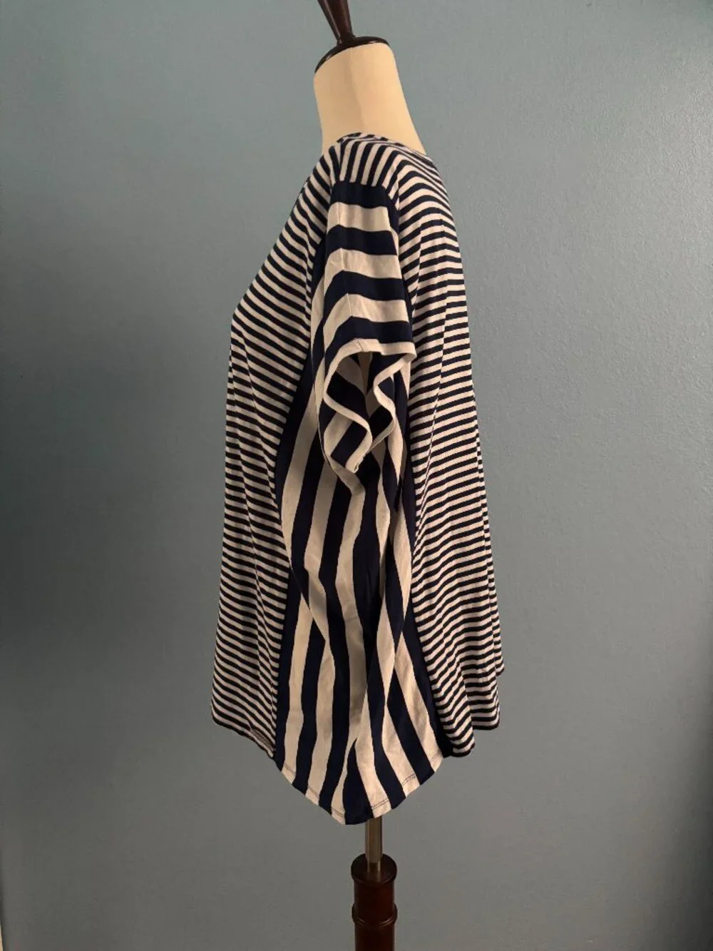 Striped Shirt - Striped Blouse - Navy Blue & White - Size L - Michael Kors